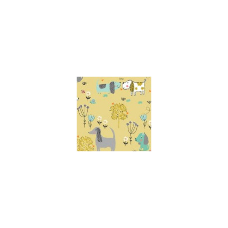 Tissu chien d'or " Walk in the park" - MAKOWER Tissu chien d'or " Walk in the park" - MAKOWER