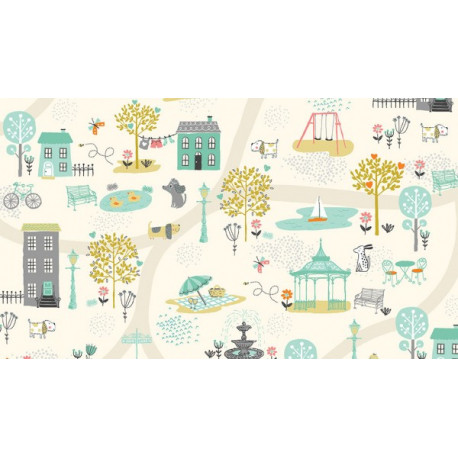 Tissu scene cream " Walk in the park" - MAKOWER Tissu scene cream " Walk in the park" - MAKOWER