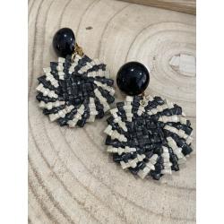 Boucle d'oreille Francine Bramli raphia2424 noir beige